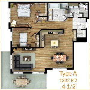 Plan de condos de type A des condominiums X15 à Mirabel