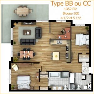 Plan de condos de type BB ou CC des condominiums X15 à Mirabel