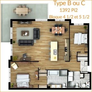 Plan de condos de type B ou C des condominiums X15 à Mirabel